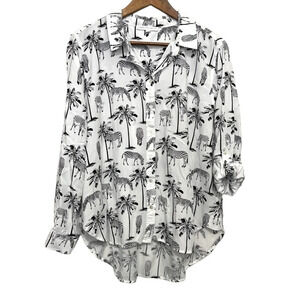 Jane + Delancey Zebra Print Roll Sleeve Shirt Size XL‎